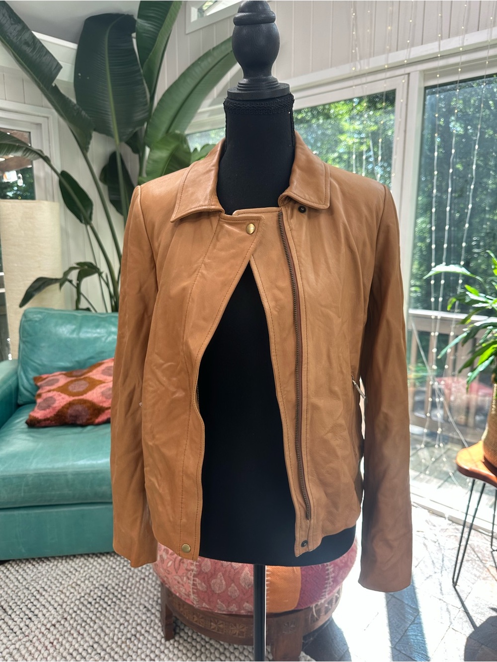 Women's Tan Leather Jacket - Classic Biker Style